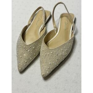 Betsey Johnson SB-Vance Pearl Rhinestone Flats Bridal Shoes Size 7.5